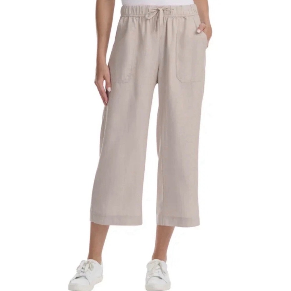Splendid Women Khaki Lyocell Wide Leg Crop Pants Drawstring Waist •L• Coastal